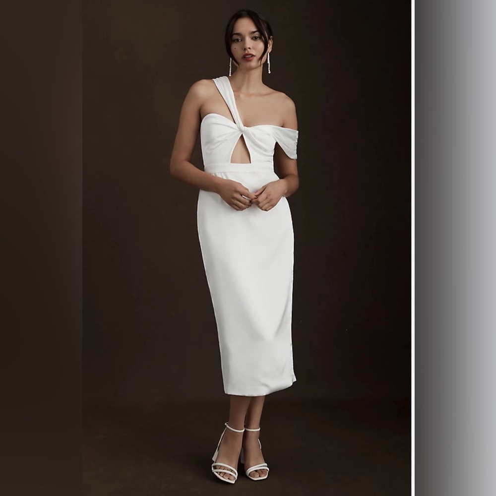 BHLDN White Sheath One-Shoulder Wedding Dress